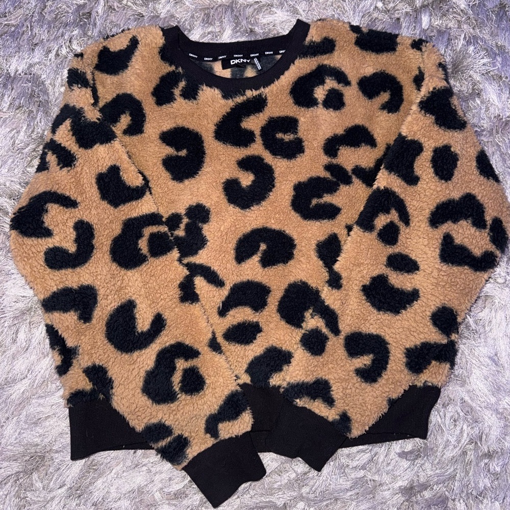 DKNY Black and Tan Leopard Print Sweater